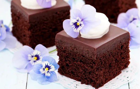 Purple, flowers, food, chocolate, cake, cake, cake, dessert