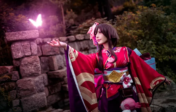 Girl, magic, butterfly, outfit, cosplay model