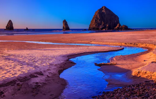 Sea, rocks, shore, tide, Oregon, USA, Cannon Beach