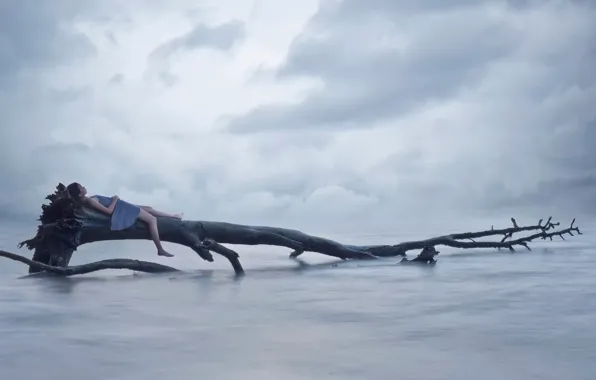 Sea, girl, trees, haze, Kylie Woon