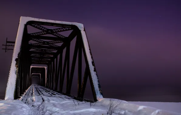 Winter, night, bridge