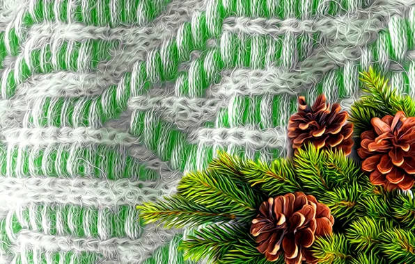 Picture rendering, background, picture, bumps, spruce branch, knitted plaid