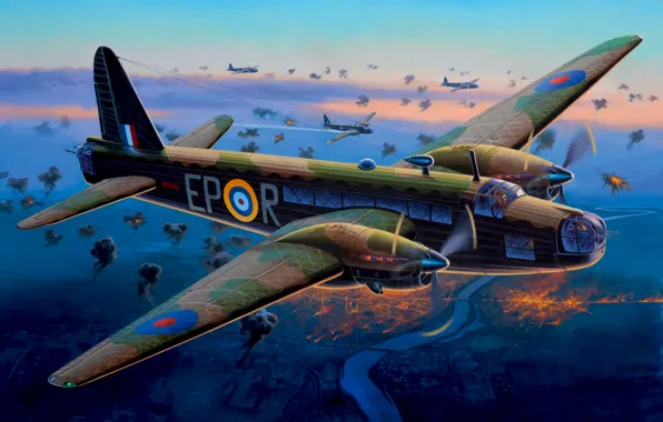 Picture bomber, war, art, painting, aviation, ww2, Vickers Wellington