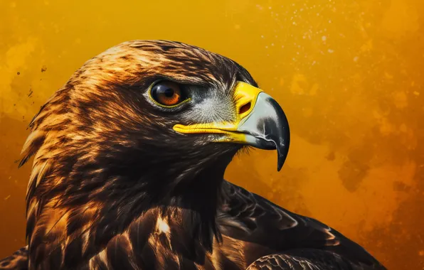 Look, bird, eagle, portrait, eagle, orange background, painting, eagle