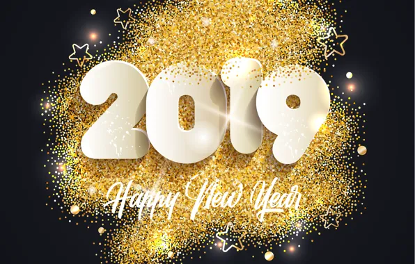 Picture gold, New Year, figures, golden, background, New Year, Happy, sparkle