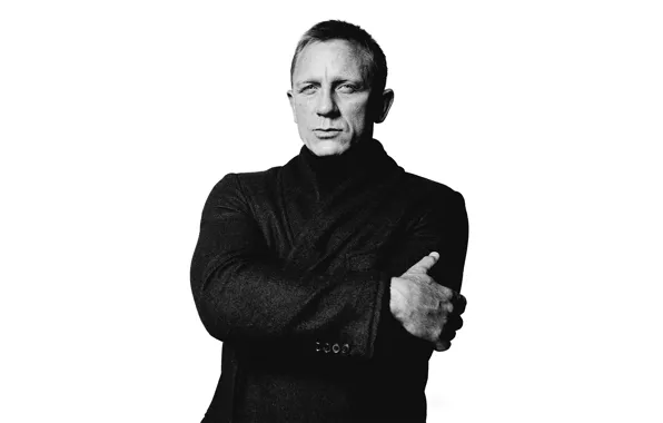 Photo, actor, white background, black and white, journal, coat, Daniel Craig, Daniel Craig