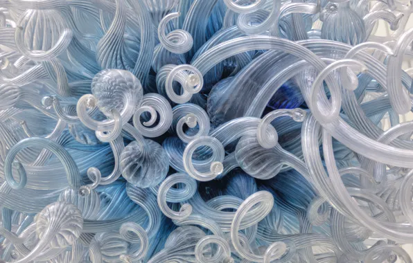 Glass, white, blue, curls, figure