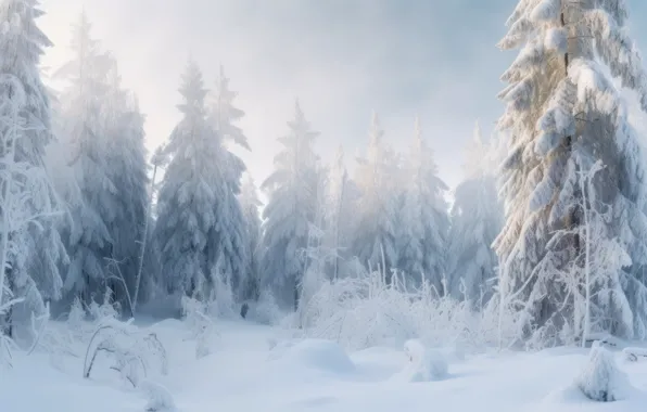 Winter, frost, forest, the sky, clouds, snow, landscape, branches