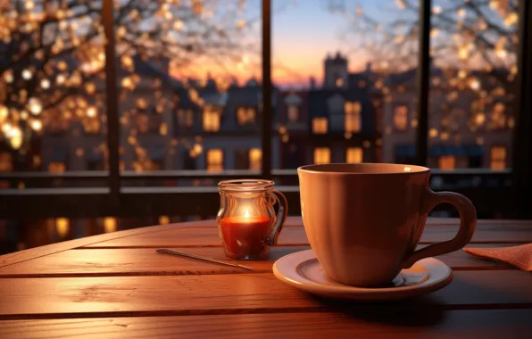 Winter, glass, light, comfort, tea, window, Christmas, mug