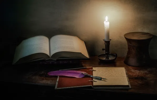 Style, pen, candle, book, still life, notebook