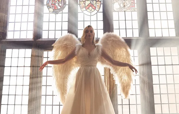 Style, Windows, portrait, wings, angel, actress, blonde, outfit