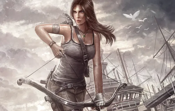 Ship, bow, Tomb Raider, arrows, Reborn, Lara Croft