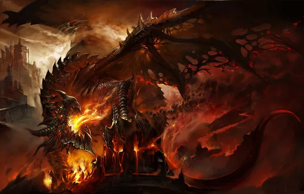 Picture fire, dragon, tower, art, Dragon Age Inquisition