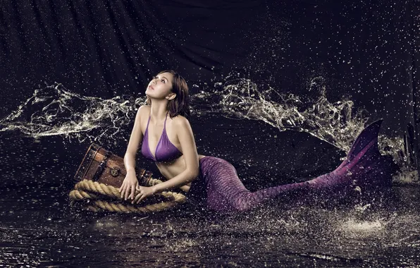 Chest, water, squirt, pose, mermaid, rope, Asian, chest