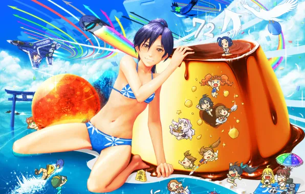 Summer, the sky, water, girl, birds, the plane, bikini, sitting
