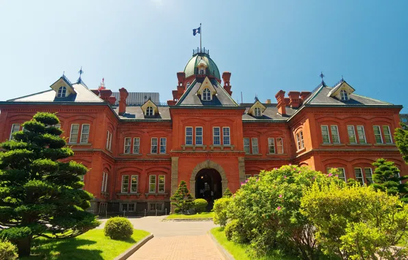 Picture greens, the sky, the sun, trees, lawn, building, home, Japan