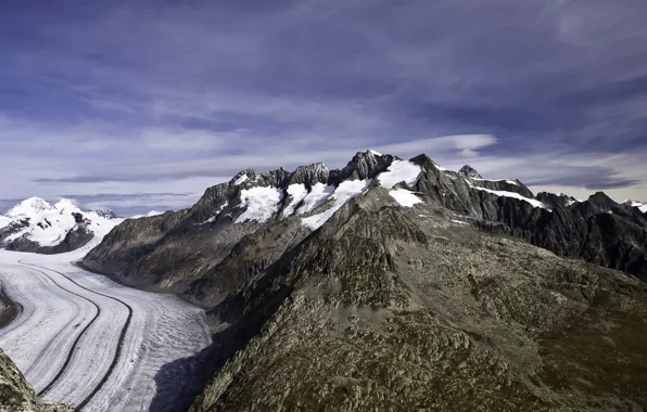 The sky, clouds, snow, mountains, glacier