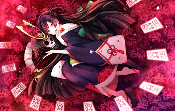 Girl, flowers, Onmyouji, onmedia