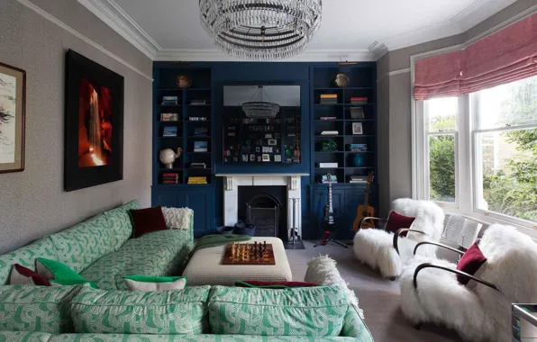 Wallpaper style, London, interior, fireplace, living room, by Claudia ...