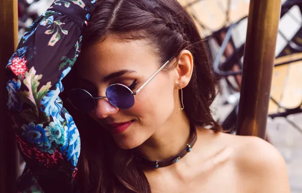 Girl, makeup, dress, glasses, hairstyle, brown hair, beautiful, photoshoot