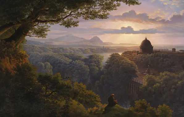 Picture picture, painting, painting, Karl Friedrich Schinkel, Landscape with pilgrims, 1813