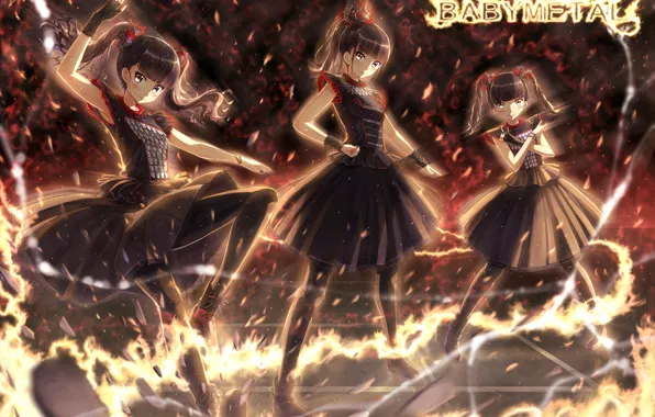 Girls, fire, anime, art, babymeta
