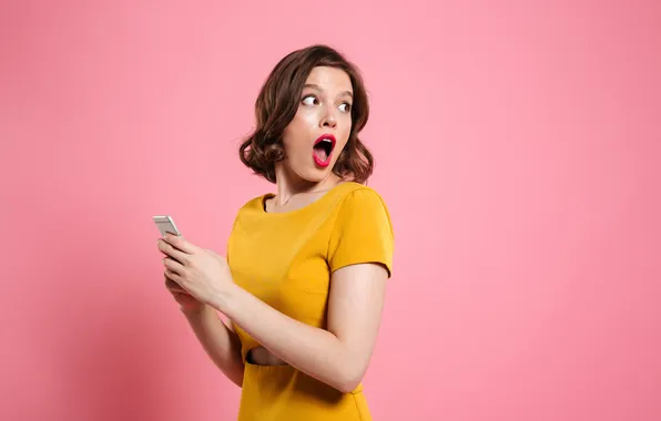 Girl, background, portrait, surprise, brown hair
