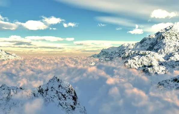Clouds, snow, mountains