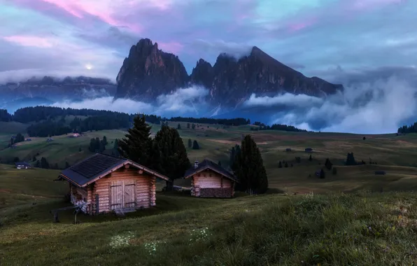 Mountains, Alps, houses