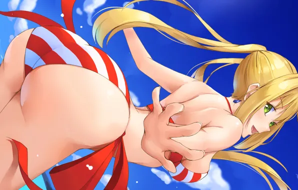 Girl, sexy, ass, cleavage, green eyes, long hair, boobs, anime
