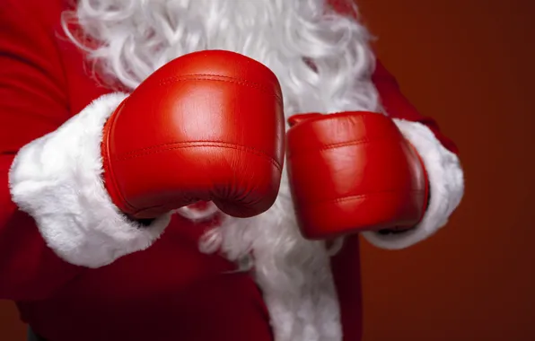 Picture humor, Christmas, Boxing, New year, gloves, christmas, new year, Santa Claus