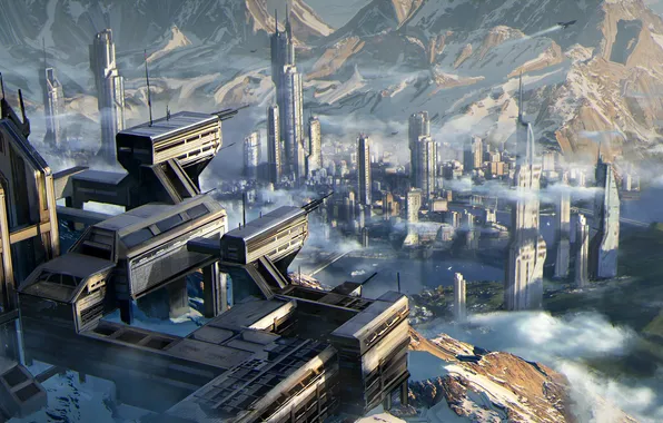 The city, fiction, planet, panorama, Star Citizen