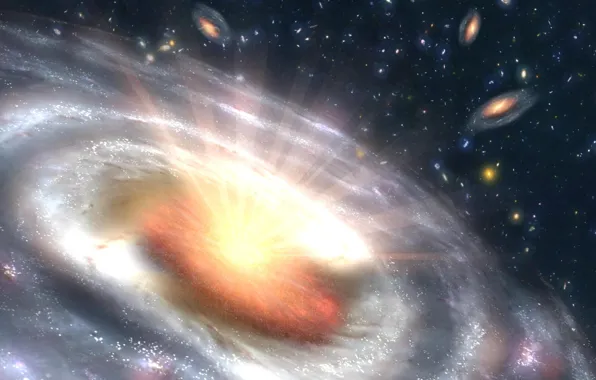 Picture the explosion, galaxy, Quasar