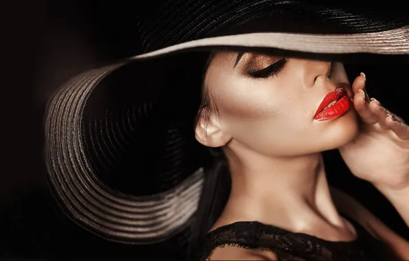 Makeup, chic, in the hat, beautiful face, fashionista, a charming woman