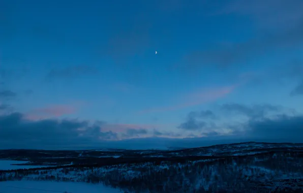 Winter, forest, the sky, clouds, landscape, lake, a month