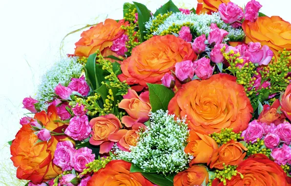 Flowers, bright, roses, bouquet, colorful, pink, orange, beautiful
