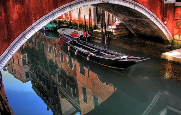 Water, bridge, reflection, boat, arch