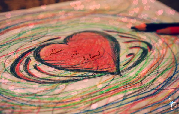 Picture love, the inscription, heart, figure, pencils, Valentine