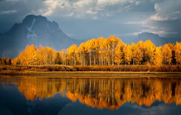 Picture autumn, trees, mountains, nature, lake, reflection