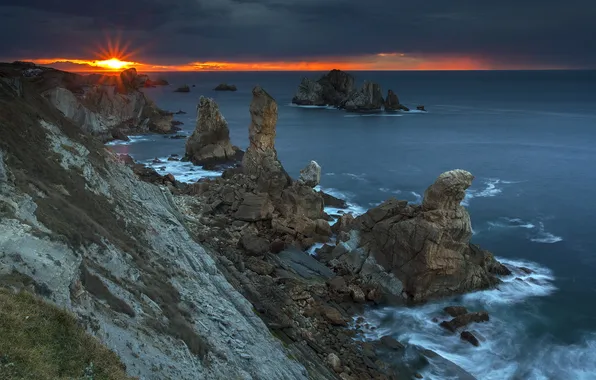 Picture sea, landscape, sunset, rocks