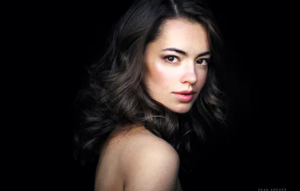 Face, portrait, brunette, black background, shoulders