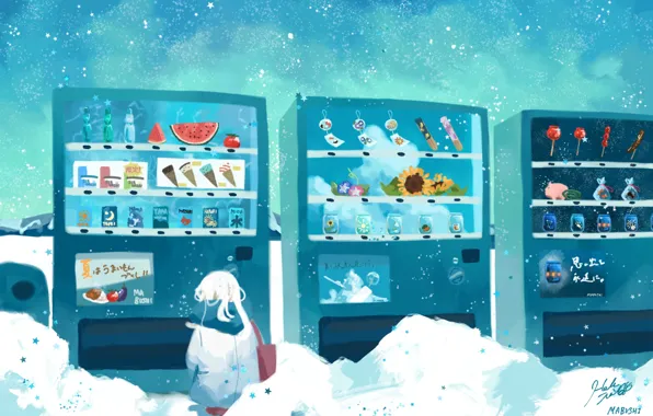 Winter, food, girl, machines