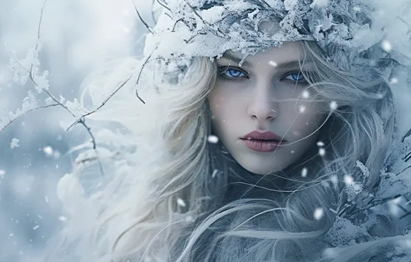 Winter, frost, look, girl, snow, branches, nature, face