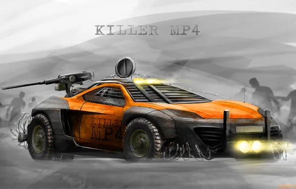 Auto, Figure, Machine, Orange, Apocalypse, Background, Weapons, Car