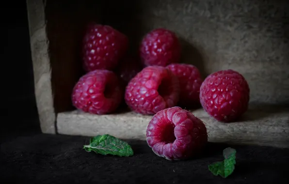 Macro, berries, raspberry, box