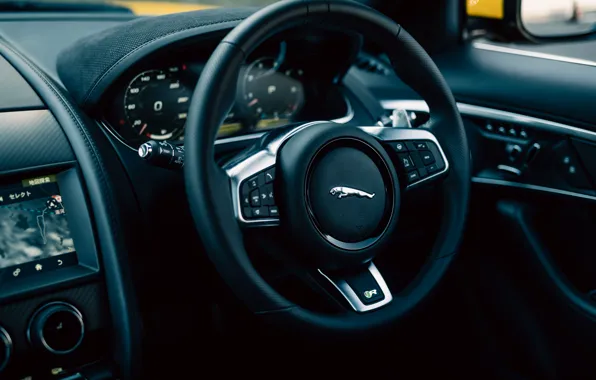 Jaguar, logo, F-Type, steering wheel, Jaguar F-Type R Coupe