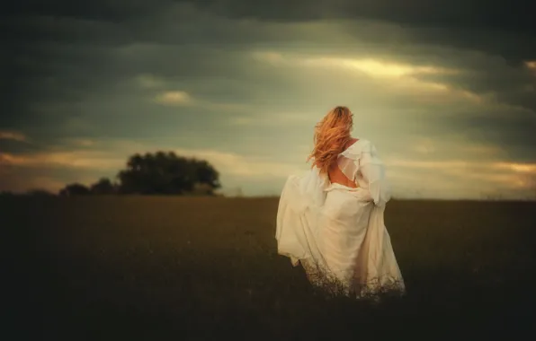 Field, girl, hair, dress, TJ Drysdale, Farther Along