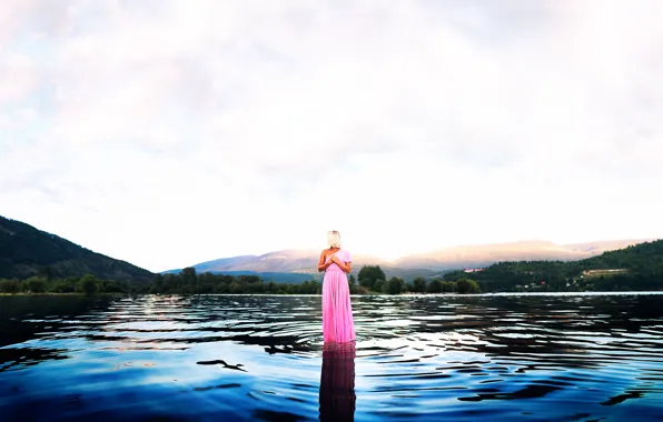 Picture water, girl, lake, in pink, vanessa paxton