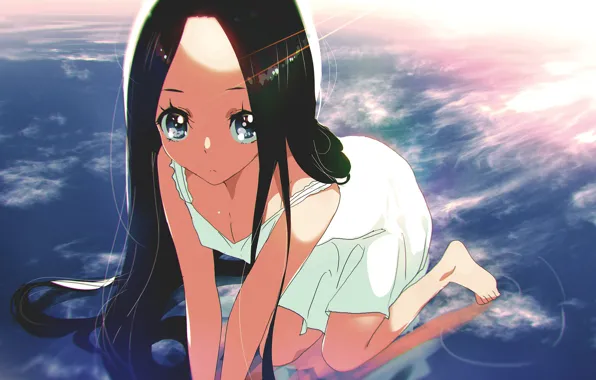 Picture water, light, girl, long hair, art, sundress, big eyes, Moxie2D