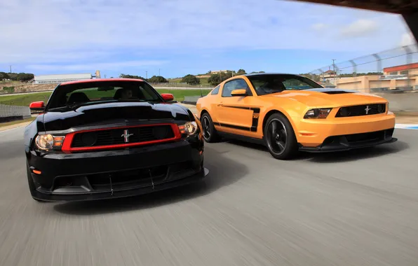 Orange, black, speed, Mustang, Ford, Mustang, Boss 302, black